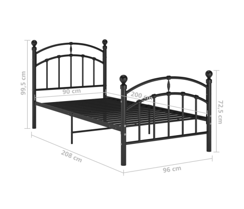 Estructura de cama sin colchón metal negro 90x200 cm