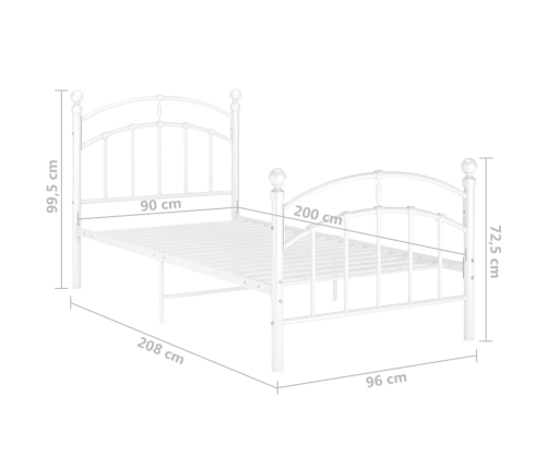 Estructura de cama de metal blanco 90x200 cm