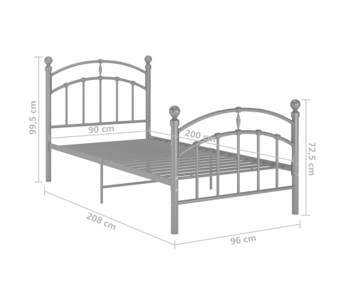 Estructura de cama sin colchón metal gris 90x200 cm