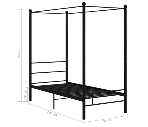 Estructura de cama con dosel sin colchón metal negro 90x200 cm