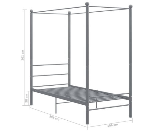 Estructura de cama con dosel sin colchón metal gris 90x200 cm