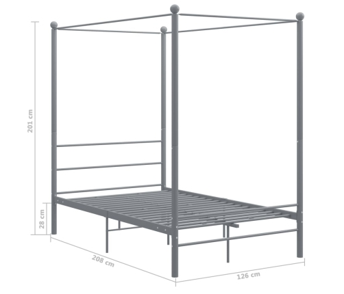 Estructura de cama con dosel sin colchón metal gris 120x200 cm