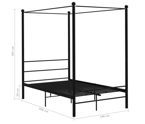 vidaXL Estructura de cama con dosel metal negro 140x200 cm