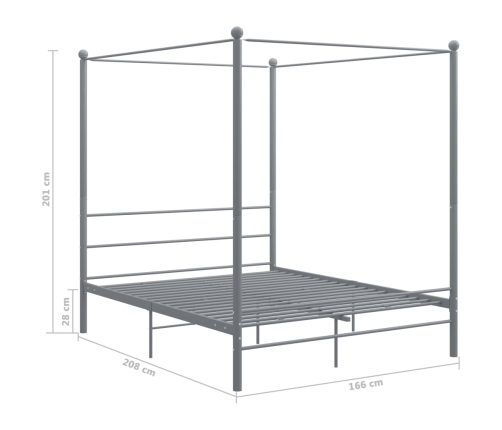 Estructura de cama con dosel sin colchón metal gris 160x200 cm