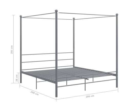 Estructura de cama con dosel metal gris 200x200 cm