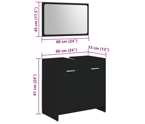 Juego de muebles de baño 4 piezas madera ingeniería negro