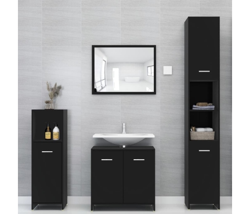 Juego de muebles de baño 4 piezas madera ingeniería negro