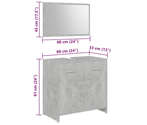 Juego muebles de baño 4 piezas madera ingeniería gris hormigón