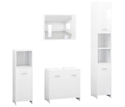 Juego muebles de baño 4 piezas madera ingeniería blanco brillo