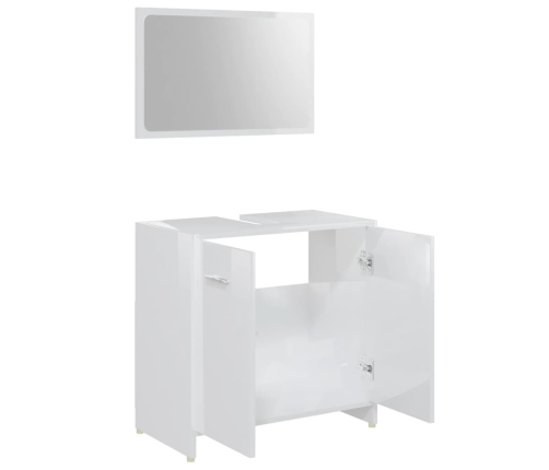 Juego muebles de baño 4 piezas madera ingeniería blanco brillo