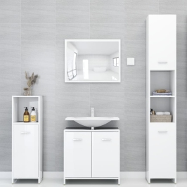 Juego muebles de baño 4 piezas madera ingeniería blanco brillo