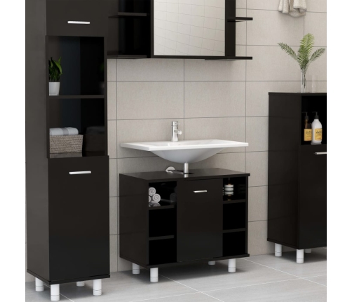 Juego de muebles de baño 4 pzas madera ingeniería negro