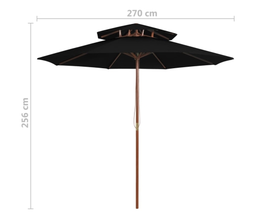 Sombrilla de dos niveles palo de madera negra 270 cm