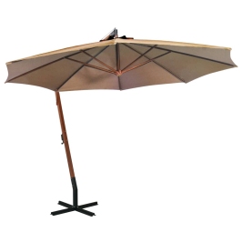 Sombrilla jardín colgante con palo madera abeto taupe 3,5x2,9 m