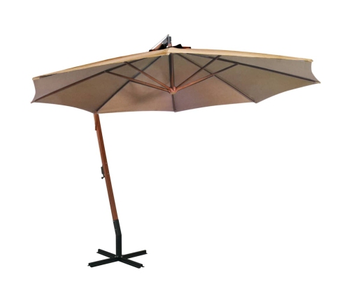 Sombrilla jardín colgante con palo madera abeto taupe 3,5x2,9 m