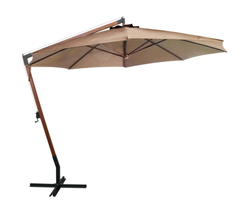 Sombrilla jardín colgante con palo madera abeto taupe 3,5x2,9 m