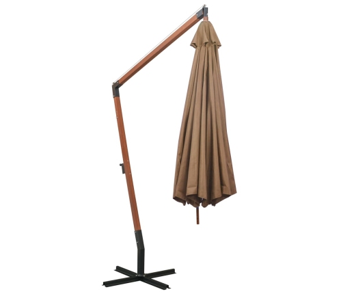 Sombrilla jardín colgante con palo madera abeto taupe 3,5x2,9 m
