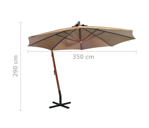 Sombrilla jardín colgante con palo madera abeto taupe 3,5x2,9 m