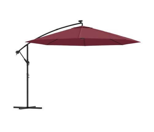 Sombrilla de jardín voladiza con luces LED rojo burdeos 350 cm