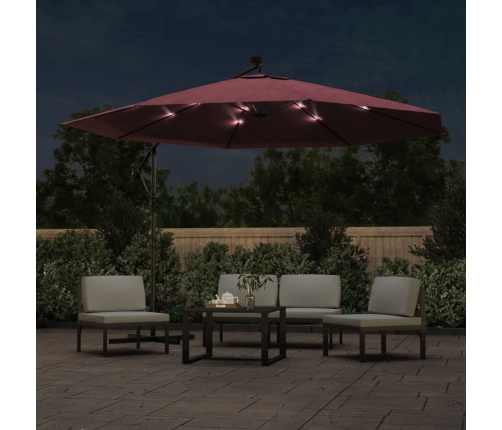 Sombrilla de jardín voladiza con luces LED rojo burdeos 350 cm