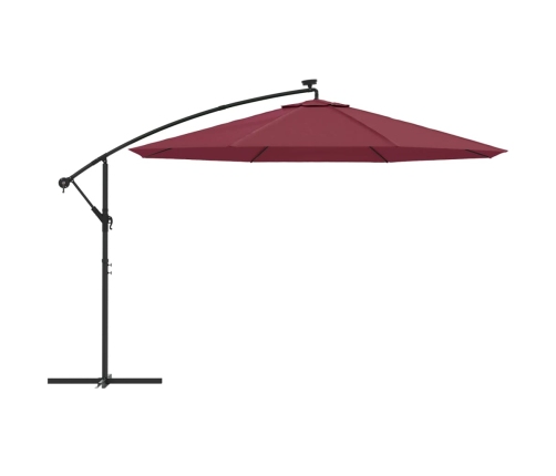 Sombrilla de jardín voladiza con luces LED rojo burdeos 350 cm