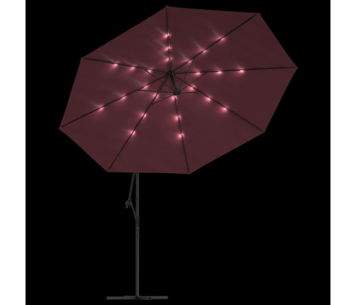 Sombrilla de jardín voladiza con luces LED rojo burdeos 350 cm