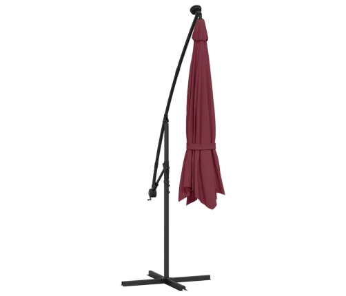 Sombrilla de jardín voladiza con luces LED rojo burdeos 350 cm