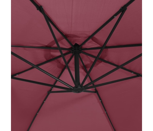 Sombrilla de jardín voladiza con luces LED rojo burdeos 350 cm
