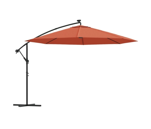Sombrilla de jardín voladiza con luces LED terracota 350 cm