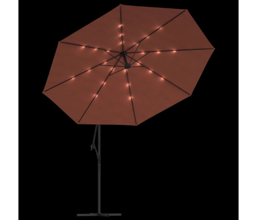 Sombrilla de jardín voladiza con luces LED terracota 350 cm