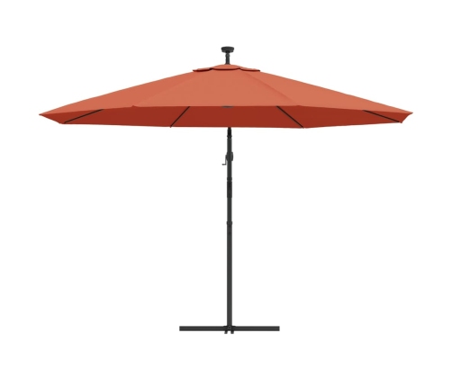 Sombrilla de jardín voladiza con luces LED terracota 350 cm