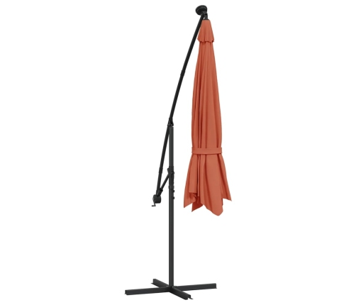 Sombrilla de jardín voladiza con luces LED terracota 350 cm