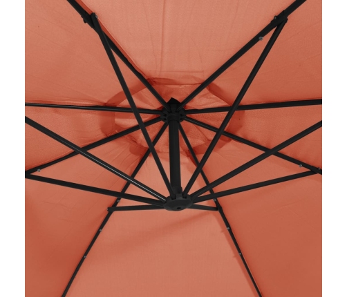 Sombrilla de jardín voladiza con luces LED terracota 350 cm