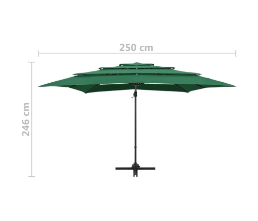 Sombrilla de jardín 4 niveles palo de aluminio verde 250x250 cm