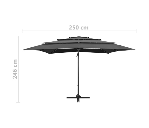 Sombrilla jardín 4 niveles palo aluminio antracita 250x250 cm