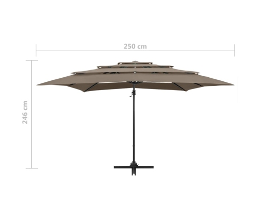 Sombrilla de jardín 4 niveles palo de aluminio taupe 250x250 cm