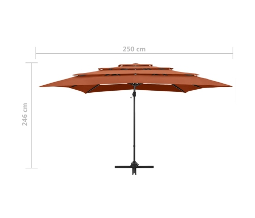 Sombrilla jardín 4 niveles palo aluminio terracota 250x250 cm