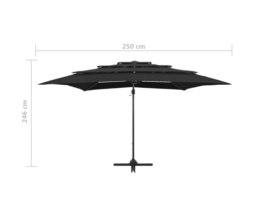 Sombrilla de jardín 4 niveles palo de aluminio negro 250x250 cm