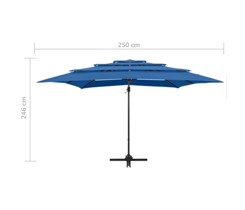 Sombrilla jardín 4 niveles palo aluminio azul celeste 250x250cm