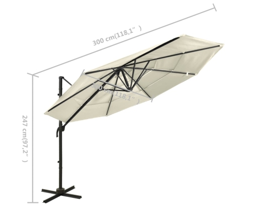 Sombrilla jardín de 4 niveles con palo de aluminio arena 3x3 cm