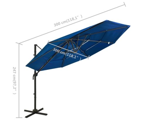 Sombrilla jardín de 4 niveles palo aluminio azul celeste 3x3 cm