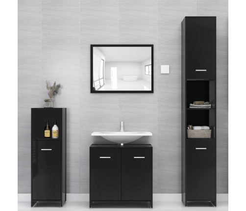 Juego muebles de baño 3 pzas madera de ingeniería negro