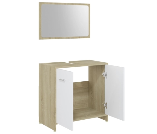 Muebles de baño 3 pzas madera ingeniería roble Sonoma y blanco