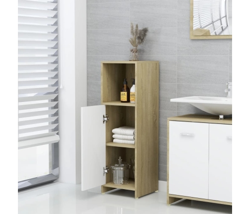 Muebles de baño 3 pzas madera ingeniería roble Sonoma y blanco