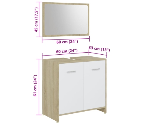 Muebles de baño 3 pzas madera ingeniería roble Sonoma y blanco