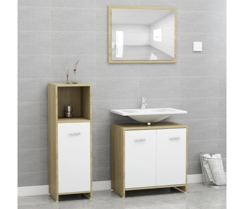 Muebles de baño 3 pzas madera ingeniería roble Sonoma y blanco