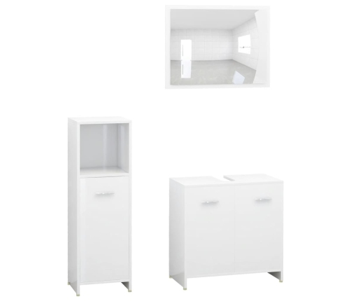 Juego muebles de baño 3 piezas madera ingeniería blanco brillo