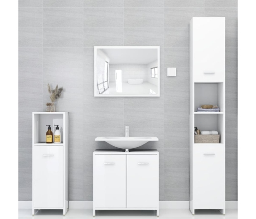 Juego muebles de baño 3 piezas madera ingeniería blanco brillo