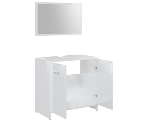 Juego muebles de baño 3 piezas madera ingeniería blanco brillo