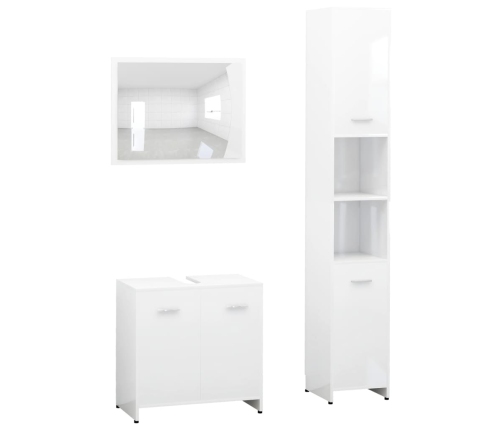 Juego muebles de baño 3 piezas madera ingeniería blanco brillo